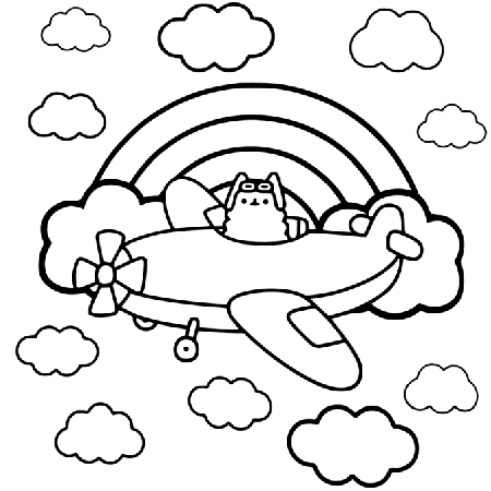 Kolorowanka kotka Pusheen w samolocie